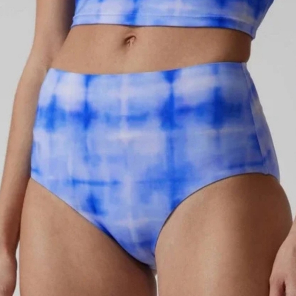 Athleta High Waisted Bikini Bottom Tie Dye Blue Size Medium NEW SU054
